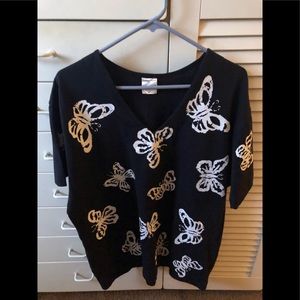 Cotton Fields by M Mac “Butterflies” White on Black Top☀️